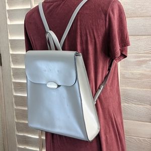 Backpack purse light gray, silver tone hardware faux leather